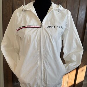 Tommy Hilfiger White Hooded Jacket with Red and Black Accents